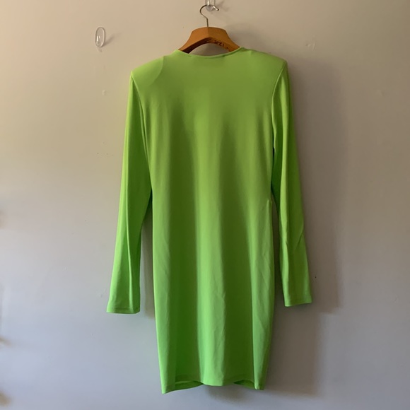 NWT Gauge81 Lime Green Plunge Draped Mini Dress w Strong Shoulder Size M - Picture 9 of 12